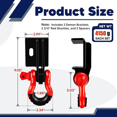 Front Demon Tow Hook Bracket, Front Tow Hooks Mounting Bracket with 3/4" Shackles Fit for Toyota Tacoma 2009-2023 in Saudi Arabia