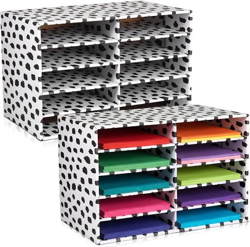 Dispowreath 2 Pack 10 Slots Construction Paper Storage, Classroom Mailboxes, Back to School Literature Cardboard Paper Organizer for Teacher, Office, 19.7 x 12.4 x 11.8 Inches(White,Spot) in Saudi Arabia