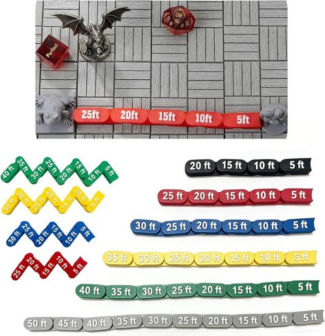 Articulated DND Movement Ruler – 6 Colors & 6 Ranges (20-50 ft) Flexible Chain Measuring Gauge for DND, Pathfinder & Wargaming, Curve & Corner Measuring Tool for Grid Maps, Battle Maps & Game Board in Saudi Arabia