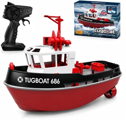 قارب RC، 1/72 RC Tugboat لحمامات السباحة والبحيرات، قارب تحكم عن بعد عالي السرعة 2.4 جيجا هرتز مع أضواء LED وإنذار منخفض البطارية للأطفال والكبار in Saudi Arabia