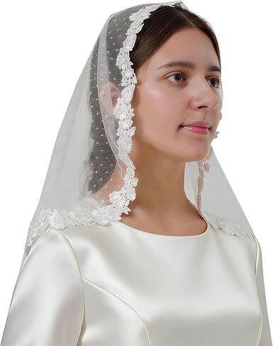 YHDDYG Lace Headcovering for Women Lace Veil with Dots Lace Chapel Mantilla Veils Latin Mass Catholic Veil S123 in Saudi Arabia