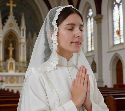 YHDDYG Lace Headcovering for Women Lace Veil with Dots Lace Chapel Mantilla Veils Latin Mass Catholic Veil S123 in Saudi Arabia