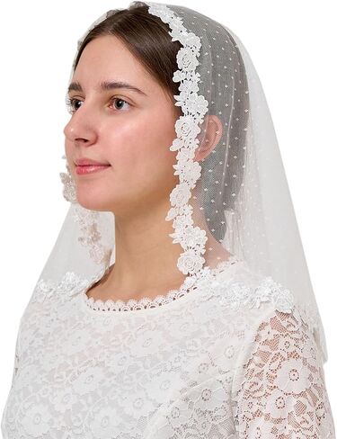 YHDDYG Lace Headcovering for Women Lace Veil with Dots Lace Chapel Mantilla Veils Latin Mass Catholic Veil S123 in Saudi Arabia
