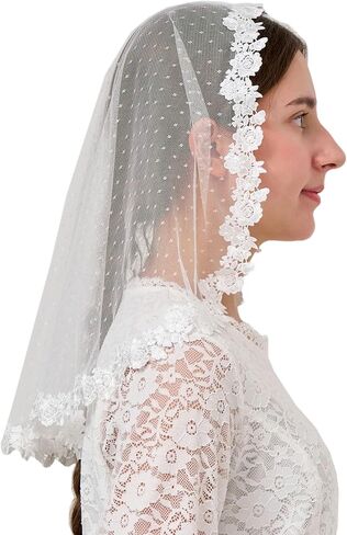 YHDDYG Lace Headcovering for Women Lace Veil with Dots Lace Chapel Mantilla Veils Latin Mass Catholic Veil S123 in Saudi Arabia