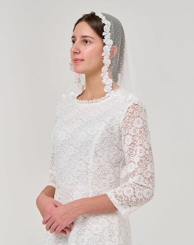 YHDDYG Lace Headcovering for Women Lace Veil with Dots Lace Chapel Mantilla Veils Latin Mass Catholic Veil S123 in Saudi Arabia