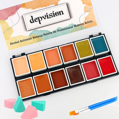 Depvision 12 Color Alcohol Activated Face Paint Flesh Skin Tone SFX Makeup Palette for Special Effects,Waterproof FX Make up for Pro Makeup Artists Cosplay Halloween Theatrical Tattoo Cover in Saudi Arabia