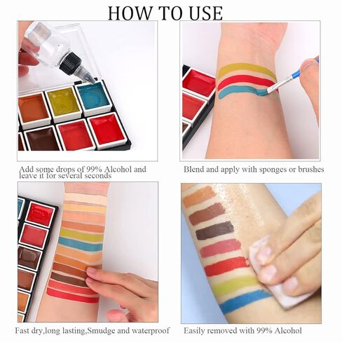 Depvision 12 Color Alcohol Activated Face Paint Flesh Skin Tone SFX Makeup Palette for Special Effects,Waterproof FX Make up for Pro Makeup Artists Cosplay Halloween Theatrical Tattoo Cover in Saudi Arabia