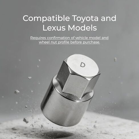 D-Type Wheel Locking Nut Remover Tool Compatible with Lexus Toyota Anti-Theft Lug Nut Key Heavy-Duty Steel Socket for Secure Hub Installation Removal Silver Finish Replacement D-Type Wheel Lock Key in Kuwait