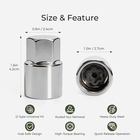 D-Type Wheel Locking Nut Remover Tool Compatible with Lexus Toyota Anti-Theft Lug Nut Key Heavy-Duty Steel Socket for Secure Hub Installation Removal Silver Finish Replacement D-Type Wheel Lock Key in Kuwait