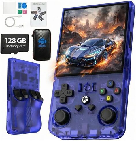 R36MAX Handheld Retro Game Console,4.0" IPS 720x720 HD Screen,128GB with 30,000+ Classic Games Pre-Loaded,Open Source Linux,4000mAh Battery,Portable Plug & Play Retro Gaming Gift for Adults,Blue in Saudi Arabia