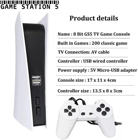 Game Station 5 USB Wired Video Game Console with 200 Classic Games 8 Bit GS5 TV Console Retro Handheld Game Player AV Output in Saudi Arabia