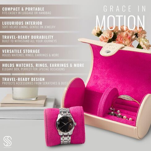 Travel Jewelry Case - Jewelry Organizer Case for Watch, Earring, Bracelet, Ring - Ideal Gift for Women, Travel Case Vegan Leather (Ivory Mist/Lilac Bloom) in Saudi Arabia