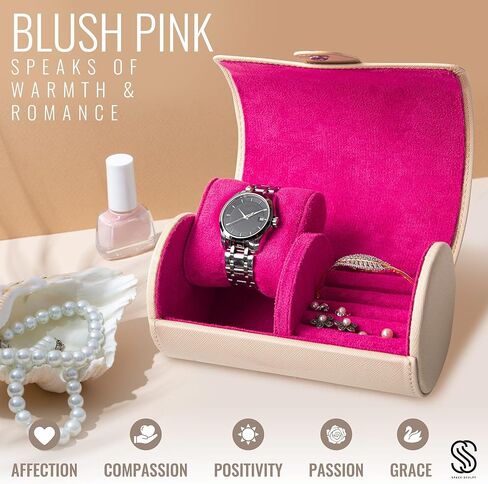 Travel Jewelry Case - Jewelry Organizer Case for Watch, Earring, Bracelet, Ring - Ideal Gift for Women, Travel Case Vegan Leather (Ivory Mist/Lilac Bloom) in Saudi Arabia