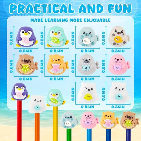 20 pcs Ocean Animal Pencil Topper Erasers for Kids Classroom Prizes, 3D Funny Pencil Top Erasers for Kids Class Treasure Box,Game Rewards,Party Favors, Non-Removable in Saudi Arabia