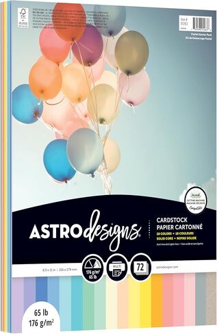 بطاقات Astrodesigns، مجموعة ألوان باستيل 18 لونًا للمبتدئين، 8.5 بوصة × 11 بوصة، 65 رطل، 72 ورقة، مثالية للمشروعات التي تصنعها بنفسك، وصناعة البطاقات، وسجلات القصاصات والدعوات (91263) in Kuwait