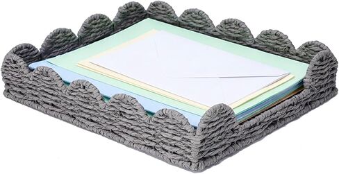 Woven Letter Tray, Paper Tray Organizer for Papers, Documents, Folders, Notebooks, and Stationery, Magazine File Holder, Mail Basket, Desk Organizers and Accessories, Office School Home Storage, Gray in Saudi Arabia