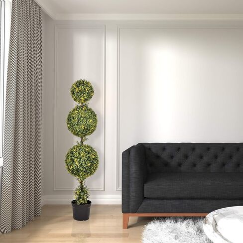 Vickerman Everyday 4 أقدام طويل القامة الاصطناعي المضاء مسبقًا من خشب البقس توبياري شجرة الكرة الثلاثية - مقاومة للأشعة فوق البنفسجية في الأماكن المغلقة في الهواء الطلق - بوعاء أخضر طبيعي - ديكور منزلي للفناء الصناعي in Saudi Arabia