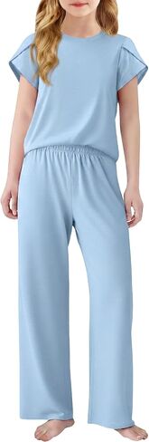 Arshiner Pajamas for Girls Short Sleeve Long Pants Pjs Cute Soft Sleepwear Lounge Sets in Saudi Arabia