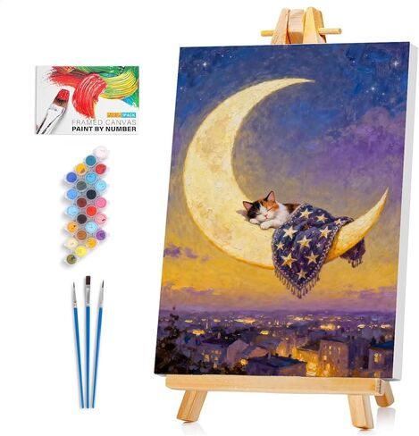 Framed Paint by Numbers Kit for Adults Beginner & Kids Ages 8-12, Funny Cat Paint by Numbers with frame, without Easel, DIY Acrylic Number Painting for Adults Animal for Home Decor Gift 8 x 12 Inch in Saudi Arabia