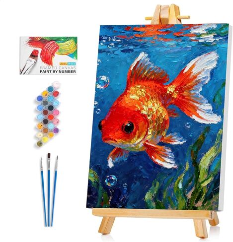 Framed Paint by Numbers Kit for Adults Beginner & Kids Ages 8-12, Funny Cat Paint by Numbers with frame, without Easel, DIY Acrylic Number Painting for Adults Animal for Home Decor Gift 8 x 12 Inch in Saudi Arabia