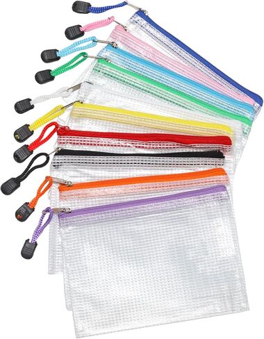 10 Pcs 10 Colors PVC Mesh Zipper Pouch, A6 Size Zipper Pouches Reusable Clear Pencil Bags, Zip File Folders for School/Office Supplies/Teachers/Organization in Saudi Arabia
