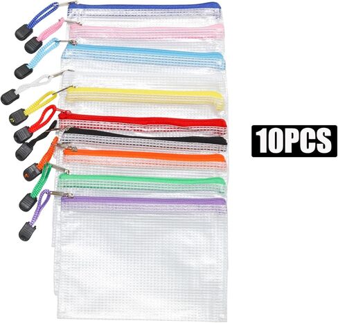 10 Pcs 10 Colors PVC Mesh Zipper Pouch, A6 Size Zipper Pouches Reusable Clear Pencil Bags, Zip File Folders for School/Office Supplies/Teachers/Organization in Saudi Arabia
