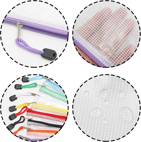 10 Pcs 10 Colors PVC Mesh Zipper Pouch, A6 Size Zipper Pouches Reusable Clear Pencil Bags, Zip File Folders for School/Office Supplies/Teachers/Organization in Saudi Arabia
