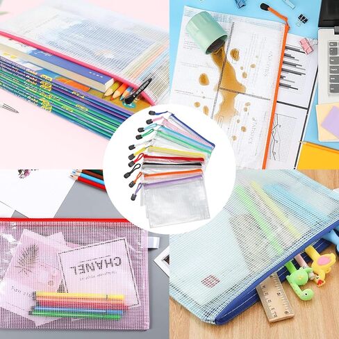 10 Pcs 10 Colors PVC Mesh Zipper Pouch, A6 Size Zipper Pouches Reusable Clear Pencil Bags, Zip File Folders for School/Office Supplies/Teachers/Organization in Saudi Arabia