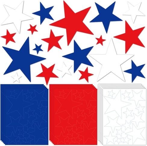 420pcs Patriotic Stars Cutouts 4th of July Cardboard Stars Cutouts Red White and Blue Decorations for Patriotic Theme Party Decor, Assorted Sizes in Kuwait