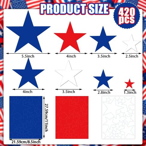 420pcs Patriotic Stars Cutouts 4th of July Cardboard Stars Cutouts Red White and Blue Decorations for Patriotic Theme Party Decor, Assorted Sizes in Kuwait