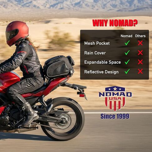 Nomad Motorcycle Tail Bag 18-22L – Expandable Waterproof Rear Seat Bag, Sissy Bar Luggage, Helmet Fits, Touring Motorcycle Bag, Cruiser, Sportster, Softail, Dyna, Dual Sport in Saudi Arabia