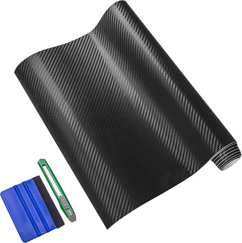 Arespark 3D Black Carbon Fiber Vinyl Wrap, Self Adhesive Car Wrap Film Stickers for Auto Cars DIY Decals Sheet with Air Release Bubble Free Including Tool Kits (1ft x 5ft) in Saudi Arabia