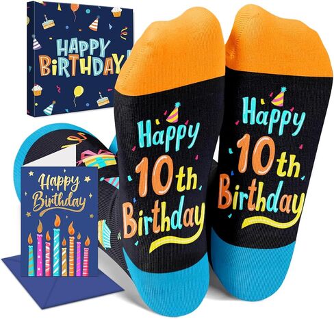 HAPPYPOP 10 Year Old Birthday Gifts Socks Ideas - Ten Year Old Gifts in Birthday Gift Box, Presents for 10 Year Old with Greeting Card, Gifts for Tween Boys Girls Age 10 in Saudi Arabia