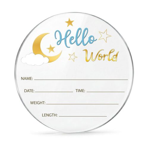 Hello World Newborn Sign, Baby Announcement Plaque, 3.94x5.9 inch Round Clear Acrylic Birth Announcement for Newborn Photoshoot, Welcome Baby Nursery Decor Keepsake - A08 in Saudi Arabia
