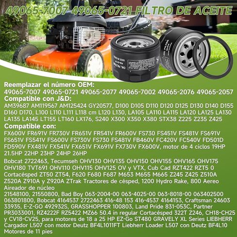 2 قطعة فلتر زيت 49065-0721 متوافق مع محرك كاواساكي FR600V FR691V FR730V FX600V FX730V FS691V FX691VFR651V FS651V استبدال المحرك 49065-7007 in Kuwait