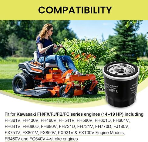 4 Pack 49065-0724 Oil Filter Replace AM107423 49065-7010 for Kawasaki FX801V FX850V FX1000V FJ180V FH381-721V FH601-770D Engines Lawn Mower in Saudi Arabia