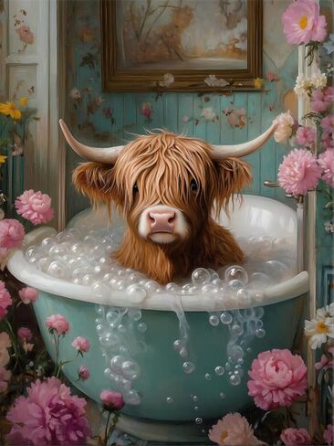 YULIDECO Highland Cow Diamond Art,DIY Bathroom Diamond Art Kits for Adults,Full Drill Diamond Painting Kit,Home Wall Decor Diamond Painting(12x16 Inch) in Saudi Arabia