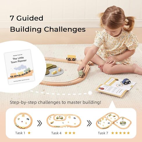 OOOK Multi-Scenario Wooden Train Set,All Wood Accessories Train Set for Toddlers 3 Years Old, Multi-Scenario Train Toy for 3 4 5 Years Old Girls & Boys in Saudi Arabia