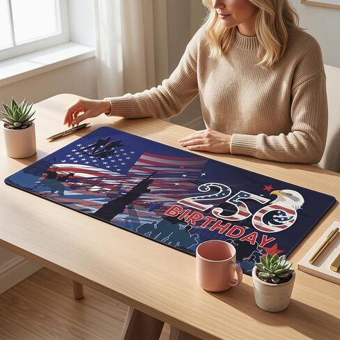 Large Desk Mat, America 250th Birthday Design, Non-Slip Rubber Base, Extended Mouse Pad for Gaming and Office in Saudi Arabia