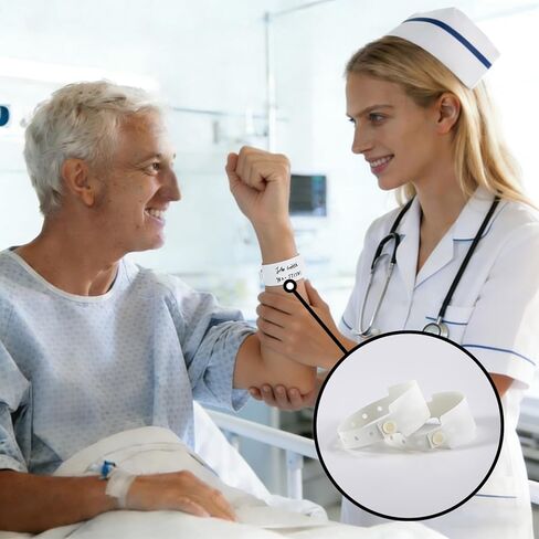 سوار الهوية - 50 عبوة من السوار الطبي القابل للتعديل للكتابة، أساور معصم مقاومة للماء، سوار معصم لهوية المريض للاستعمال مرة واحدة للمستشفى ودار التمريض والاستخدام الطبي، أساور معصم لهوية الهوية in Kuwait
