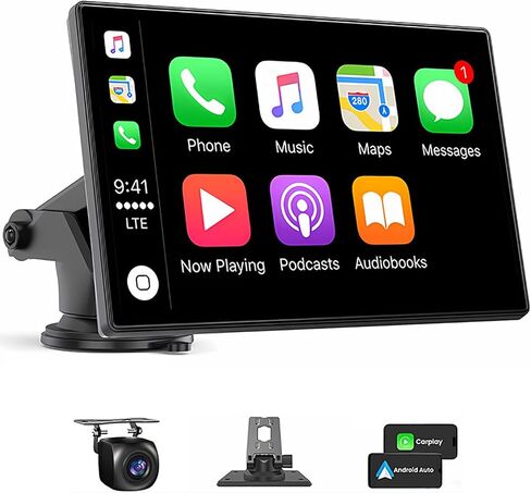 ستيريو سيارة Carplay لاسلكي محمول من Eleacc، كاميرا تعمل باللمس عالية الدقة مقاس 7 بوصات متوافقة مع Apple CarPlay وAndroid Auto للسيارة مع وصلة مرآة/كاميرا احتياطية/Siri/Bluetooth/الملاحة لجميع المركبات in Kuwait