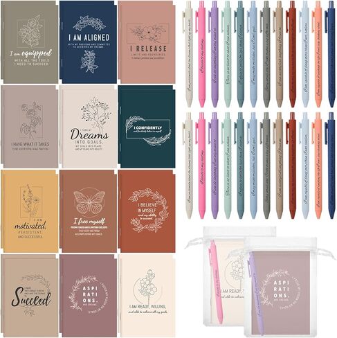 24 Set/48 Pcs Positive Affirmation Gifts Set Mini Notebooks Bulk With Positive Motivational Pens Keychain Organza Bags Encouragement Motivational Inspirational Gifts Bulk For Women Stress Relief Self Care in Kuwait