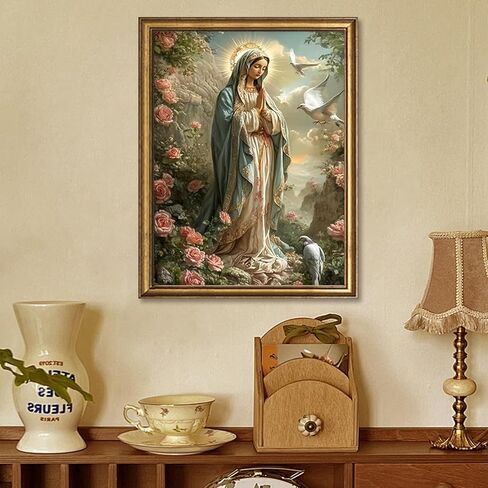 مجموعات الفن مريم العذراء الماس للبالغين، 5D DIY مجموعات الرسم الماس الدينية للمبتدئين، المسيح الماس النقاط الحفر الكامل الحرف لفن الأحجار الكريمة للكبار ديكور جدار المنزل للمراهقين الفتيان الفتيات 12x16 بوصة in Kuwait