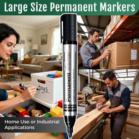 SELEAD Industrial Permanent Markers Black Red Blue Green - 12 Pack Large Fine Tip Waterproof Quick Drying Pens Set for Home Office Warehouse School Supplies in Kuwait