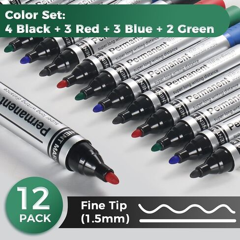 SELEAD Industrial Permanent Markers Black Red Blue Green - 12 Pack Large Fine Tip Waterproof Quick Drying Pens Set for Home Office Warehouse School Supplies in Kuwait