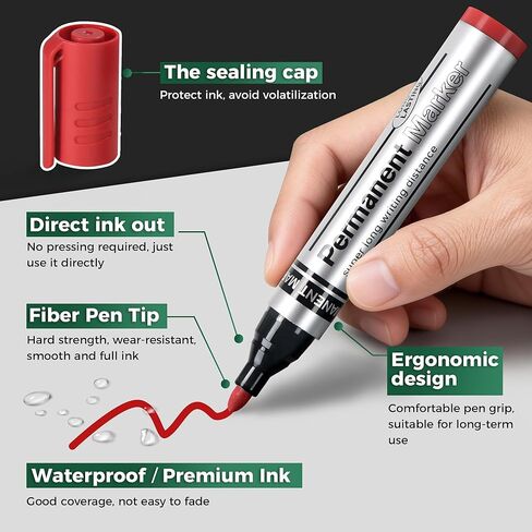 SELEAD Industrial Permanent Markers Black Red Blue Green - 12 Pack Large Fine Tip Waterproof Quick Drying Pens Set for Home Office Warehouse School Supplies in Kuwait