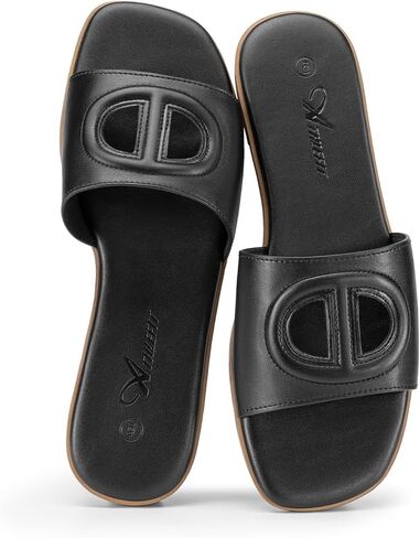 Athlefit Women's Flat Sandals Square Open Toe Comfortable Slip On Summer Beach Slide Sandals in Saudi Arabia