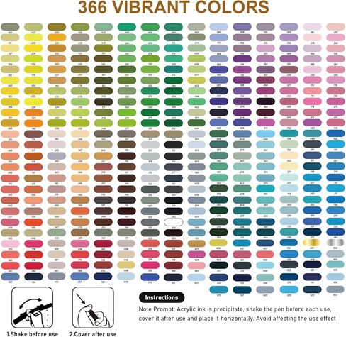 366 Colors Acrylic Paint Markers with Automatic Ink Control System, Quick Dry No Bleed High Opacity Water-Based Brush Tip for Rock Wood Canvas Glass Ceramic DIY Art Crafts in Saudi Arabia
