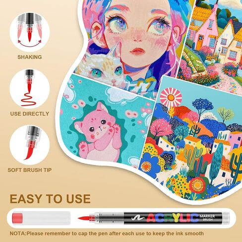 366 Colors Acrylic Paint Markers with Automatic Ink Control System, Quick Dry No Bleed High Opacity Water-Based Brush Tip for Rock Wood Canvas Glass Ceramic DIY Art Crafts in Saudi Arabia