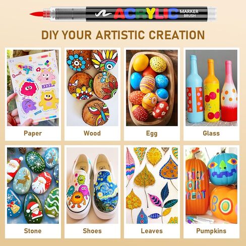 366 Colors Acrylic Paint Markers with Automatic Ink Control System, Quick Dry No Bleed High Opacity Water-Based Brush Tip for Rock Wood Canvas Glass Ceramic DIY Art Crafts in Saudi Arabia